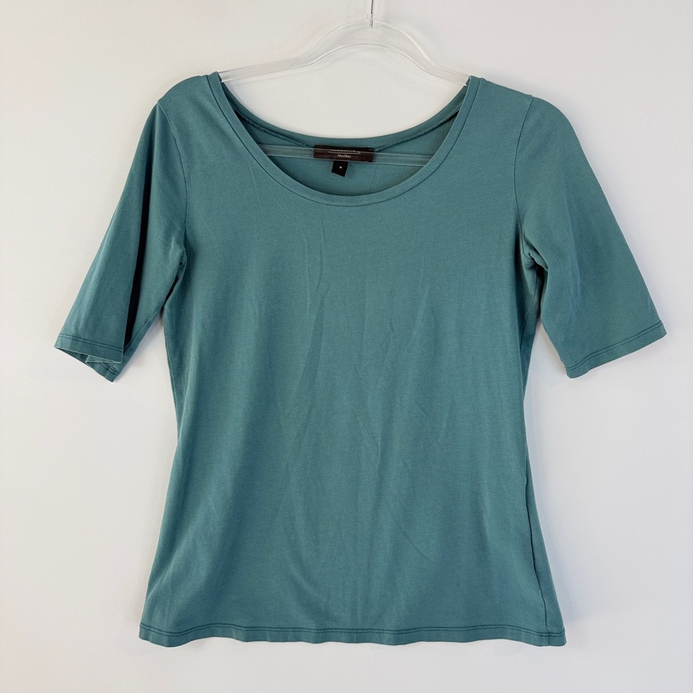 Weekend Max Mara T-Shirt Womens M Teal Blue Scoop Neck Elbow Sleeve 59710211070